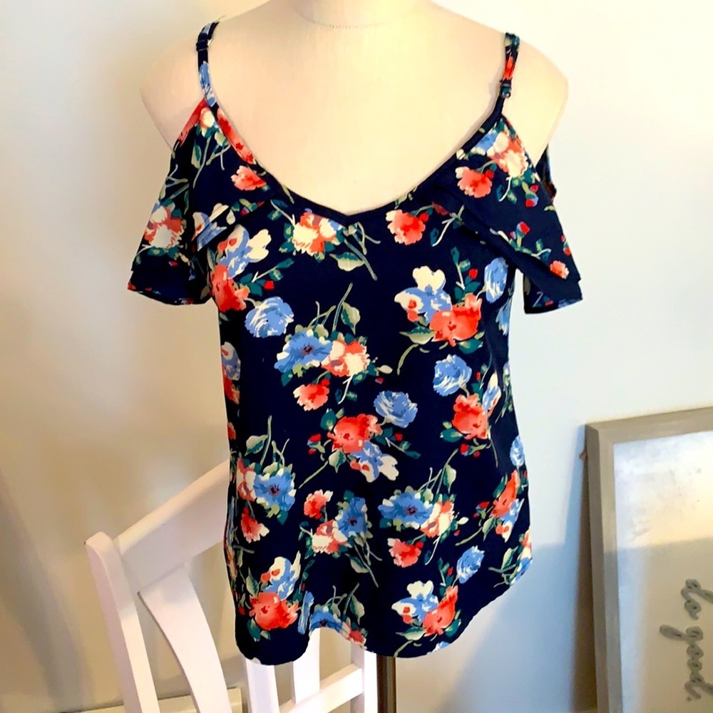 Floral Blouse with Cap Sleeves